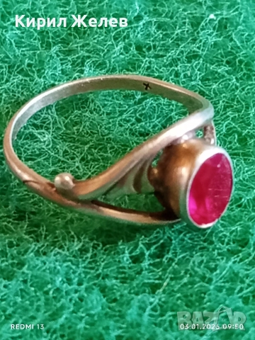 Винтидж сребърен пръстен СССР с червен Рубин майсторска ръчна изработка 31141, снимка 3 - Пръстени - 52960884