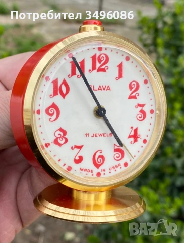 Стар съветски механичен будилник СЛАВА 11 камъка, снимка 3 - Колекции - 54058898
