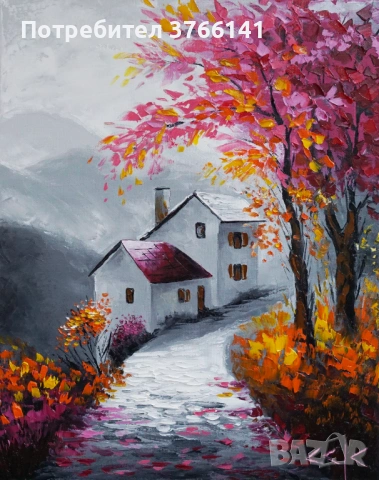 "Слънчоглед" Картина 50х40см, Маслена живопис с шпакла