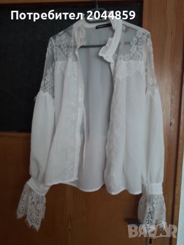 Бяла риза с интересни ръкави , снимка 2 - Ризи - 46202513