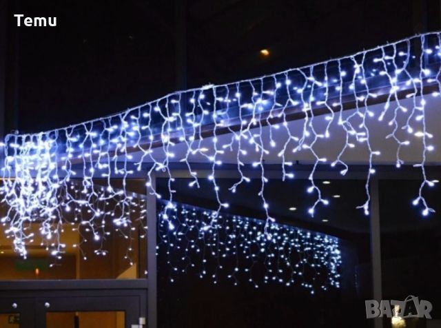 Коледна LED светлинна завеса, 100 процента водо и влаго защитена, Дължина: 3метра, Висулки: 60см, бя