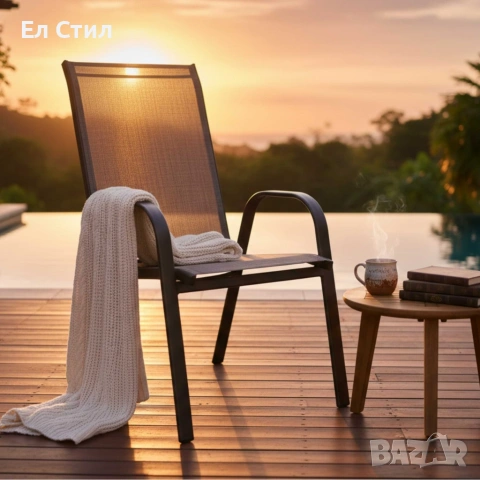 Стифиращи се градински столове от стомана и текстил – комплект 2 броя, снимка 3 - Столове - 53572800