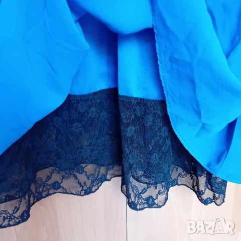 Синя рокля с дантела и ефектно деколте, снимка 8 - Рокли - 46336791