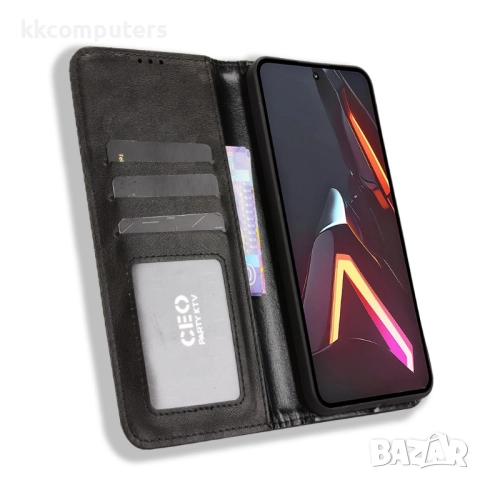 Кожен калъф с портфейл за ZTE nubia Neo 3 GT 5G | Ретро дизайн с магнит | Вкл. Протектор | Цвят: Чер, снимка 10 - Калъфи, кейсове - 52246688