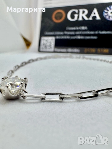 Сребърна гривна с мойсанит ( диамант) 1 карат, снимка 5 - Гривни - 54007550