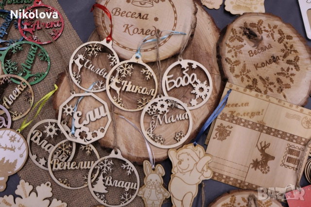 Персонализирана коледна топка с еленче и име – дървена украса за елха, снимка 2 - Декорация за дома - 52275817