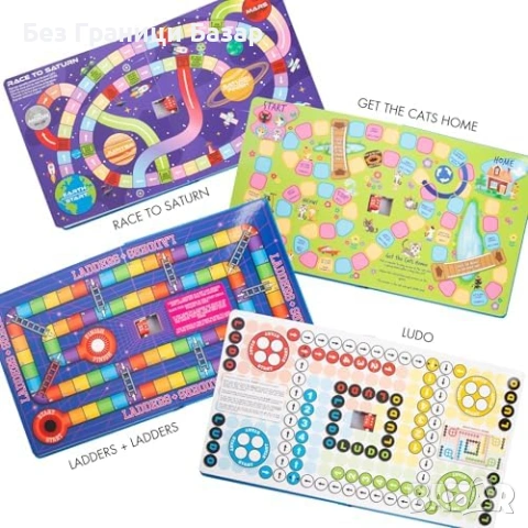 Нова компактна 4 в 1 настолни игри книга със spinner, жетони, пътуване 3+ деца, снимка 4 - Образователни игри - 53691329