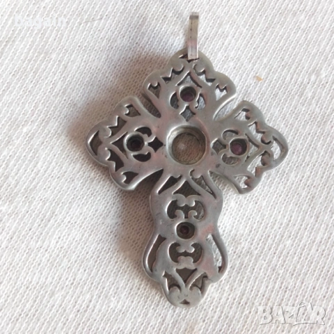 Уникален сребърен кръст с камъни., снимка 3 - Колиета, медальони, синджири - 53521926
