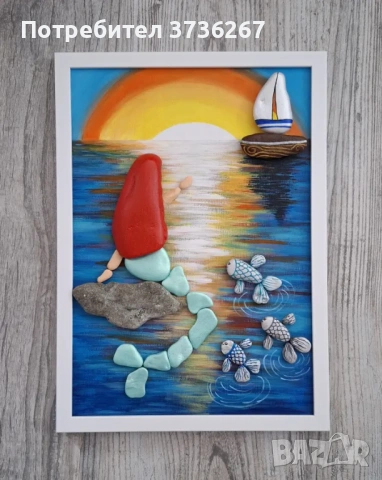 Русалка по залез – картина на морска тематика