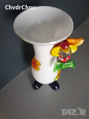 Murano 25см/стара италианска стъклена ваза-клоун от Мурано стъкло, снимка 2 - Вази - 52445965