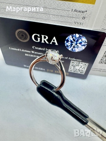 Сребърен пръстен с мойсанит (диамант) 1 карат , снимка 10 - Пръстени - 51534557