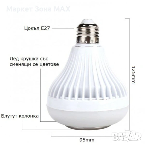 Музикална LED крушка с Bluetooth и дистанционно управление, снимка 2 - Други стоки за дома - 53580453
