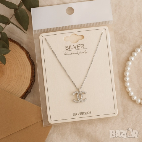 Сребърно колие с елегантна висулка – стил и блясък за всякакъв повод chanel, снимка 2 - Колиета, медальони, синджири - 51926376