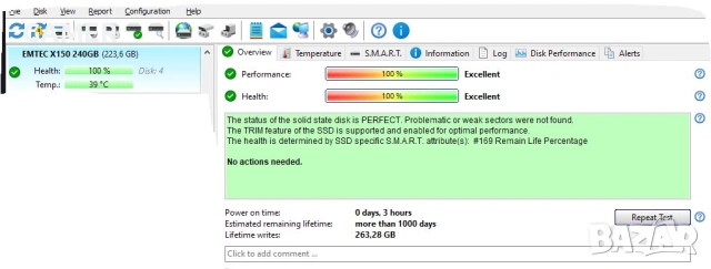 SSD SATA диск, 240GB,  100% здраве и производителност, снимка 5 - Твърди дискове - 53098372