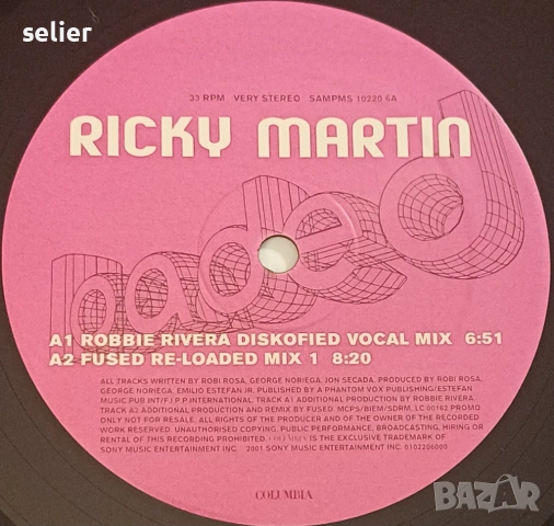 Ricky Martin ‎– Loaded Maxi Single 12  Издание на COLUMBIA 2001 г  PROMO издание   Състояние на вини, снимка 4 - Грамофонни плочи - 53273794