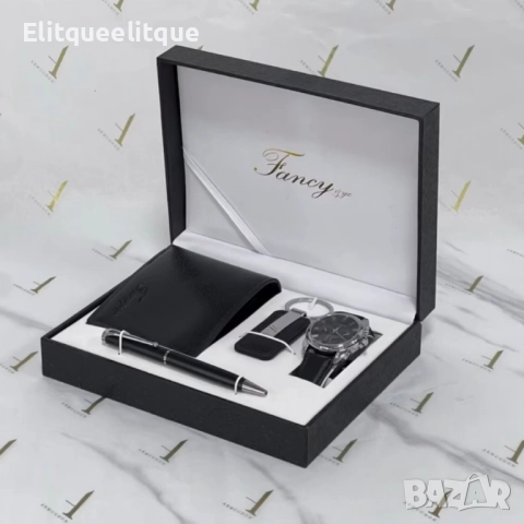 Елегантен мъжки комплект – Часовник, портфейл, химикал и ключодържател