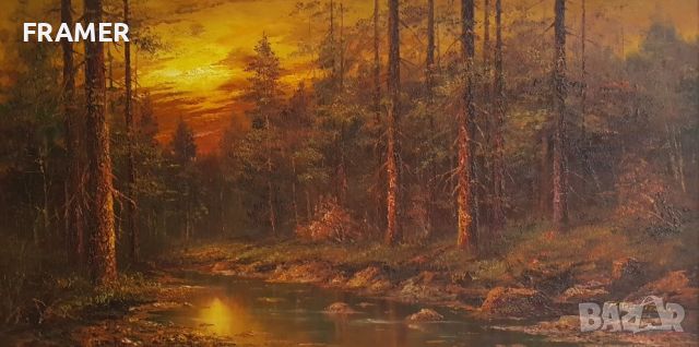 Питър Тенсли Peter Tensley (американец) „Горско езеро“ Голяма маслена картина върху платно, снимка 2 - Картини - 45636775