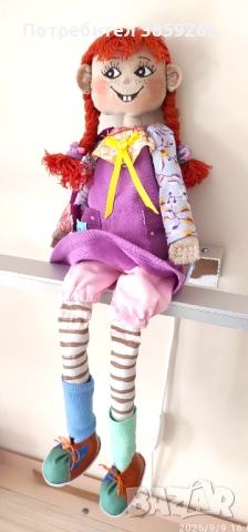 Кукла Пипи дълъг чорап.Ръчна изработка. Текстилна кукла. За игри и интериор., снимка 6 - Кукли - 52399284