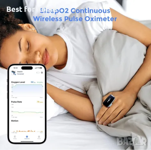 Wellue Sleep O2 Oxigen monitor кислороден монитор на съня с вибрационна аларма , снимка 2 - Уреди за диагностика - 49343922