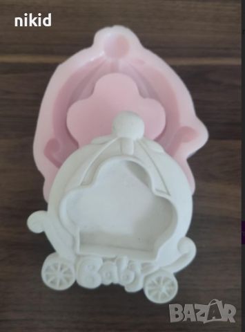 Каляска рамка снимка baby бебешка бебе силиконов молд форма фондан шоколад гипс калъп декор украса, снимка 1 - Форми - 45556909