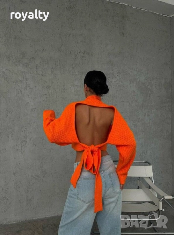Дамска блуза с гол гръб оранжев неон, снимка 3 - Блузи с дълъг ръкав и пуловери - 51997360