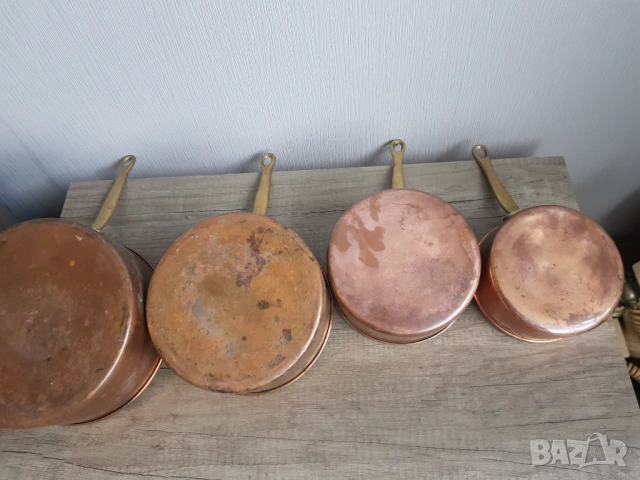 Комплект медни тигани с бронзови дръжки, снимка 8 - Антикварни и старинни предмети - 49329585