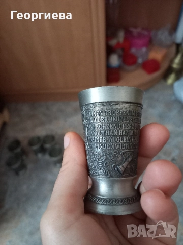 Оловно-цинкови немски чашки и малка халба, снимка 12 - Антикварни и старинни предмети - 51702934