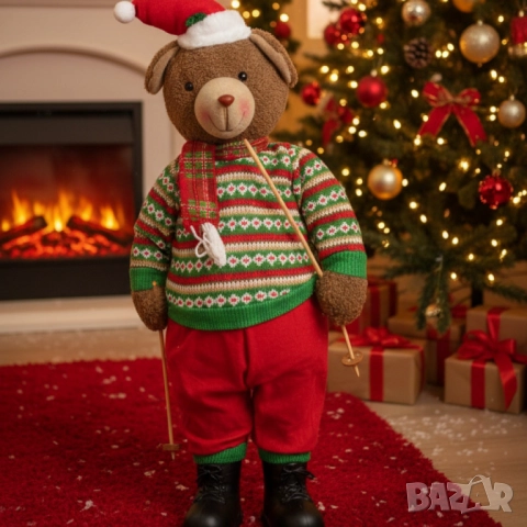 Коледно плюшено мече с пуловер и шапка – топъл акцент за празничен уют у дома, снимка 3 - Други стоки за дома - 52134262