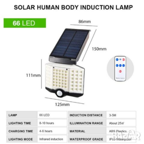 Соларна LED лампа със сензор за движение и дистанционно управление, снимка 3 - Соларни лампи - 46766773