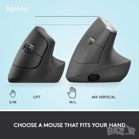 Logitech Lift безжична ергономична мишка, снимка 8 - Клавиатури и мишки - 52125001