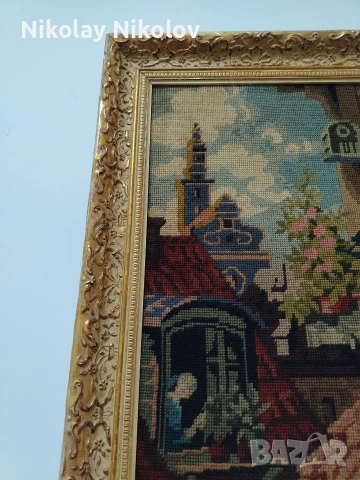 гоблен в рамка "Балконът" , снимка 6 - Гоблени - 53343665