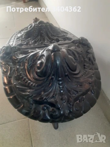 Голям стар бароков емайлиран мангал печка чугун, снимка 3 - Антикварни и старинни предмети - 50667038