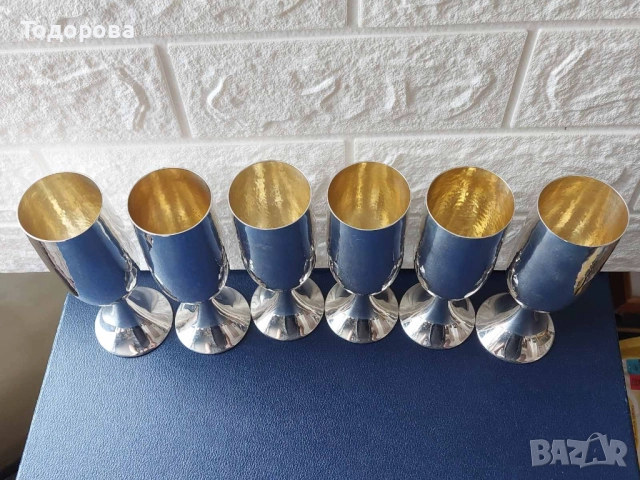 Прекрасни шест броя сребърни чаши за вино, сребро 800, снимка 7 - Чаши - 52093476