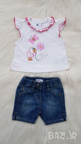 Къси дънкови панталони и блузка за бебе 0-3 месеца , снимка 6 - Комплекти за бебе - 45506294