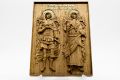 Позлатена релефна икона на Свети Архангел Михаил и Свети Архангел Гавриил от масивен дъб - 9 карата, снимка 1 - Икони - 46006331