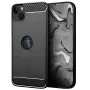 Силиконов Калъф Carbon Fibre Brushed за iPhone 13, с дупка, Черен, снимка 1