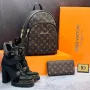 дамски комплекти боти на ток от естествена кожа, чанта / раница и портмоне louis vuitton , снимка 4