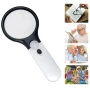 Увеличителна ръчна лупа с дръжка LED осветление лампа бижутерска за четене на книга евтина деца, снимка 5