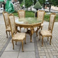 Италианска барокова трпезна маса със 5 броя столове 032, снимка 1 - Маси - 45321298
