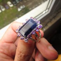 Сребърен пръстен с 18 карата сапфир 17х11 подходящ за подарък, снимка 2 - Пръстени - 45324892