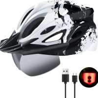 RaMokey Велосипедна каска с LED светлина, магнитни очила, сенник, регулируем размер 57-62 см, бяла, снимка 2 - Спортна екипировка - 45783598