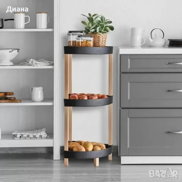 Ъглова етажерка-рафт на 3 нива в черен цвят, снимка 1