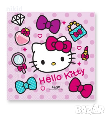 Hello Kitty Коте Кити розови 10 парти салфетки рожден ден, снимка 1