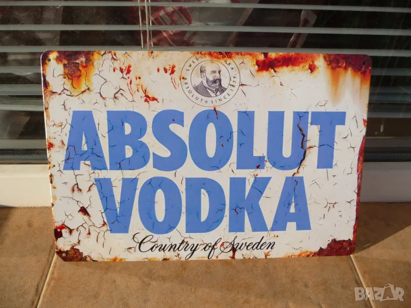 Метална табела Vodka Absolut Sweden водка Абсолют ръждив ефект алкохол, снимка 1