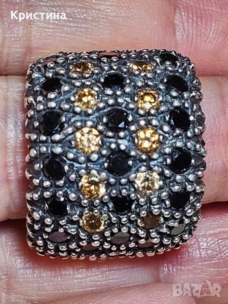 Сребърен пръстен с Цитрини и Черни Оникси, снимка 1