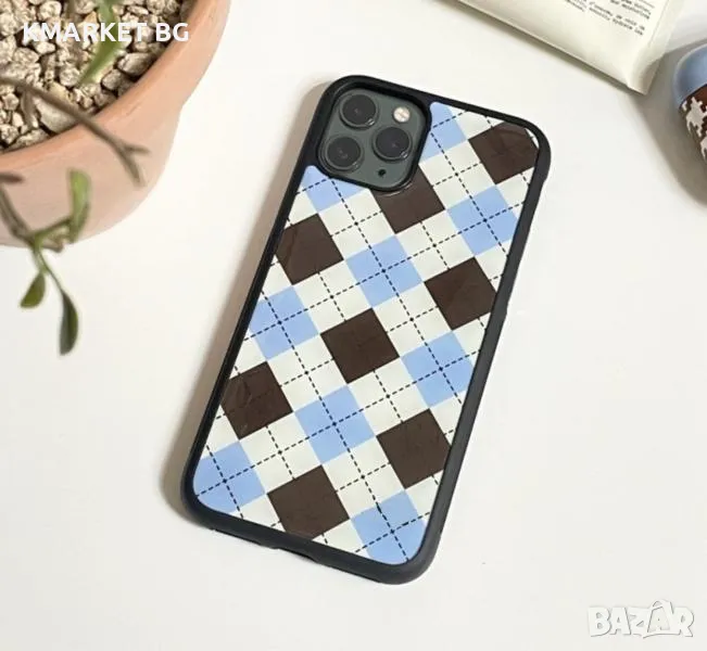 Калъф силикон Checkers / Син - Черен / за iPhone 15 6.1 Баркод : 3127612, снимка 1