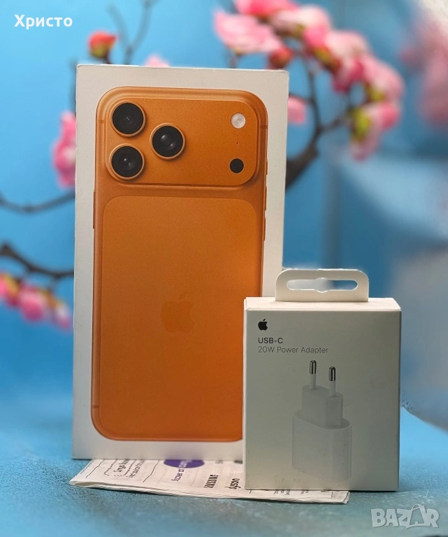НОВ!!! Apple iPhone 17 Pro Max, 256GB, 5G, Cosmic Orange + подарък оригинален адаптер Apple, снимка 1
