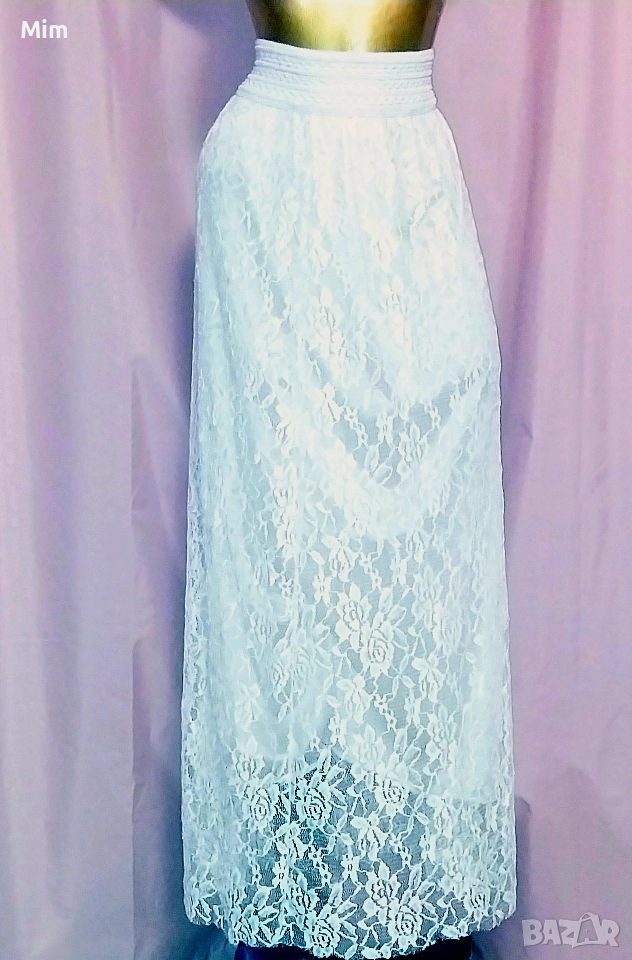 M/XL Бяла ,дантелена ,дълга пола , снимка 1
