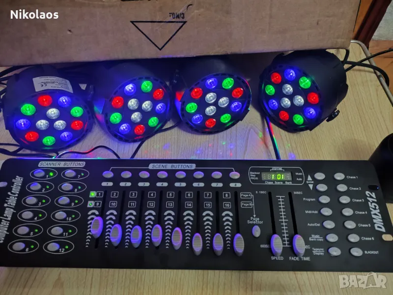 Комплект 4+1 (НОВИ) DMX 512 LED PAR(mini) 12x3w+Контролер , снимка 1