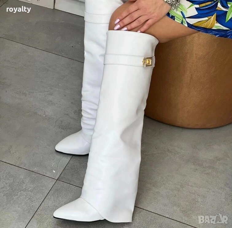 Ботуши на Платформа - Бяла Кожа, снимка 1